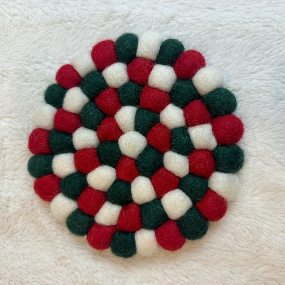 Trader Joe's Handcrafted Felted Wool Trivet Christmas Red Green White
